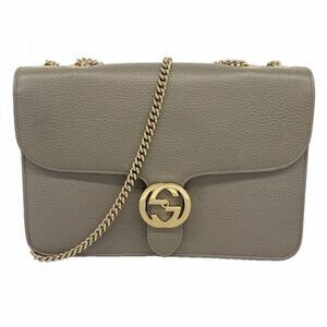 Gucci Shoulder Bag Interlocking Leather Gray Champagne Gold